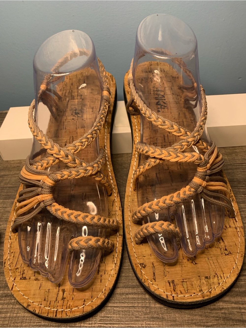 Braided Strappy Cork Footbed Sandals - Tan